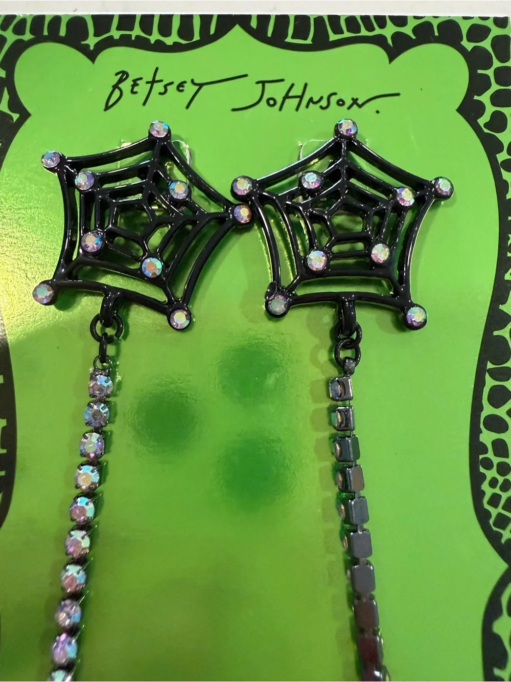 Betsey Johnson Black Spider Web Drop Earrings